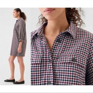 GAP NWT Flannel Utility Mini Shirt Dress Red & Navy L Holiday Winter Preppy Cozy